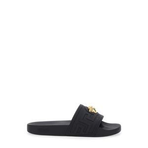 Versace Men Sandals With Medusa Plate On The Front In Black Tech Fabric For Men